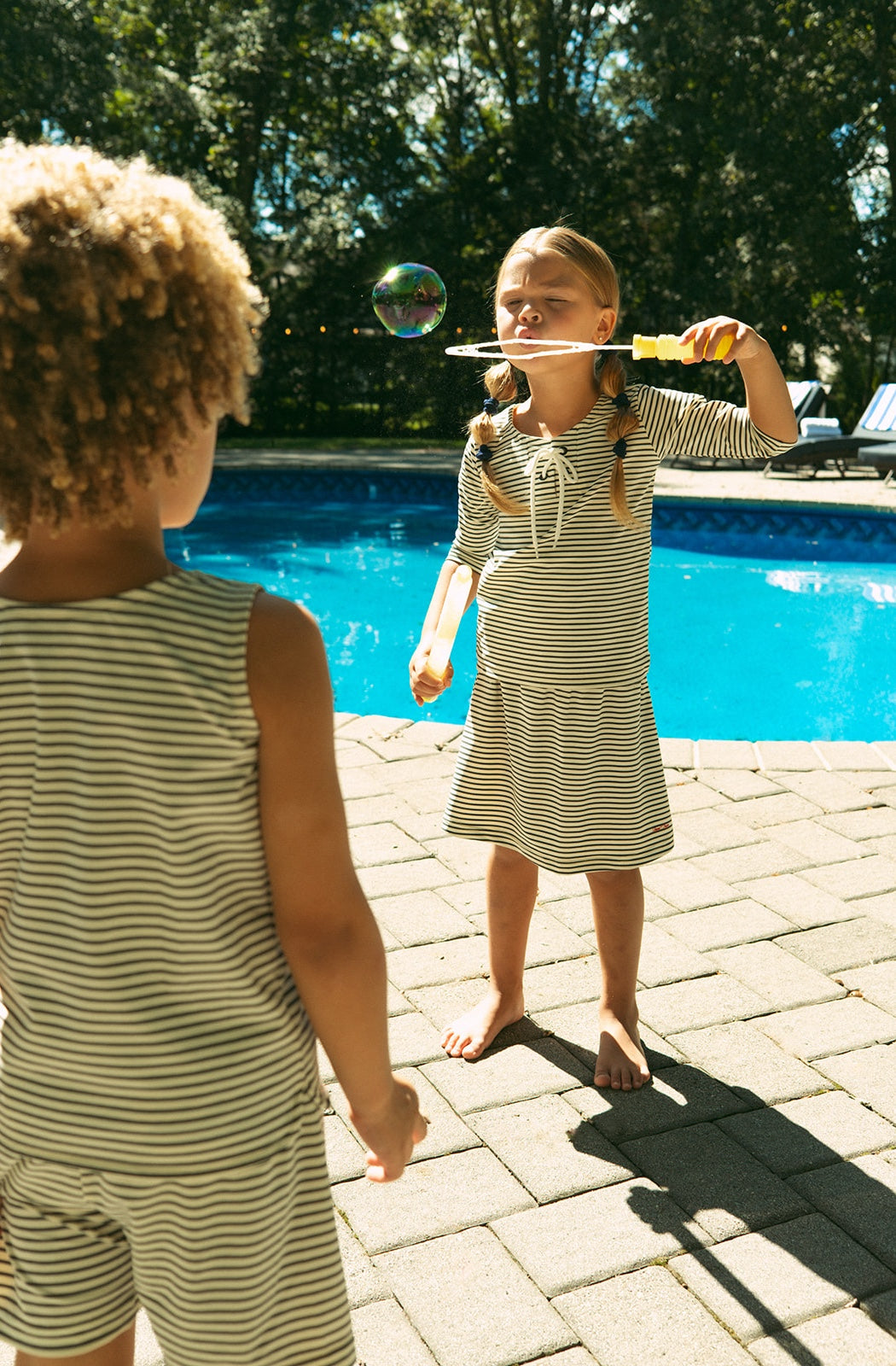 Nautical Navy Kids Swim Set With Lace Front Tie Top And Skirt Graphic Detail