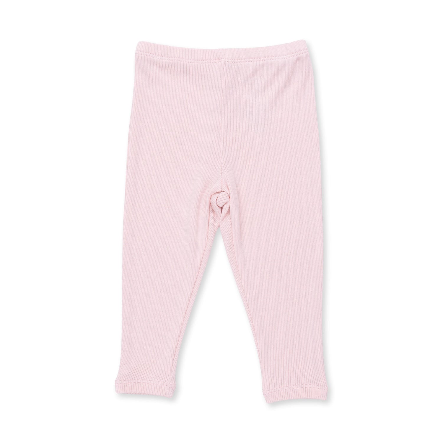 Baby leggings in solid veiled pink with ribbed texture and a snug waistband