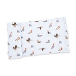 Swaddle blanket with an American ducks print, spread out to show the repeating duck design