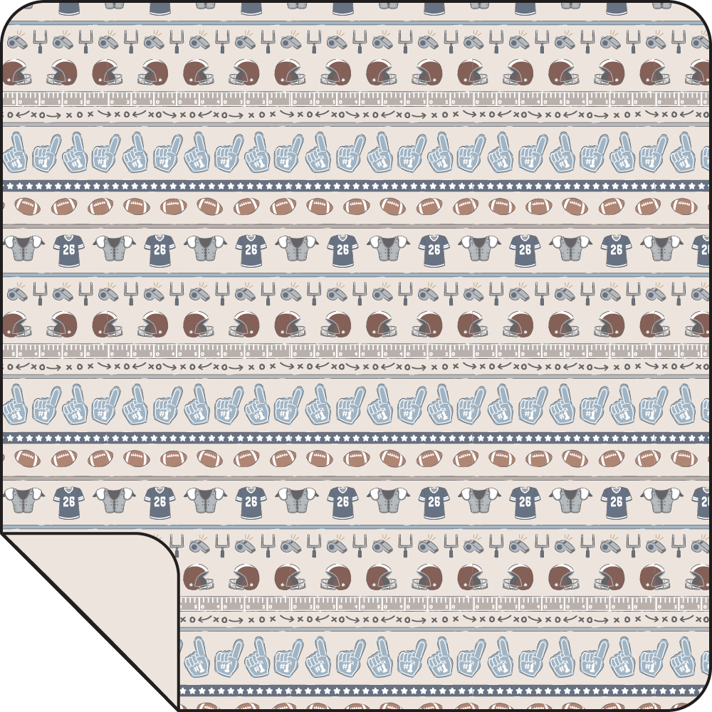 Swaddle blanket with a football stripe pattern, folded to show the design