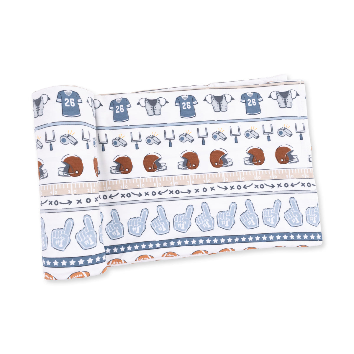 Swaddle blanket in a football stripe pattern