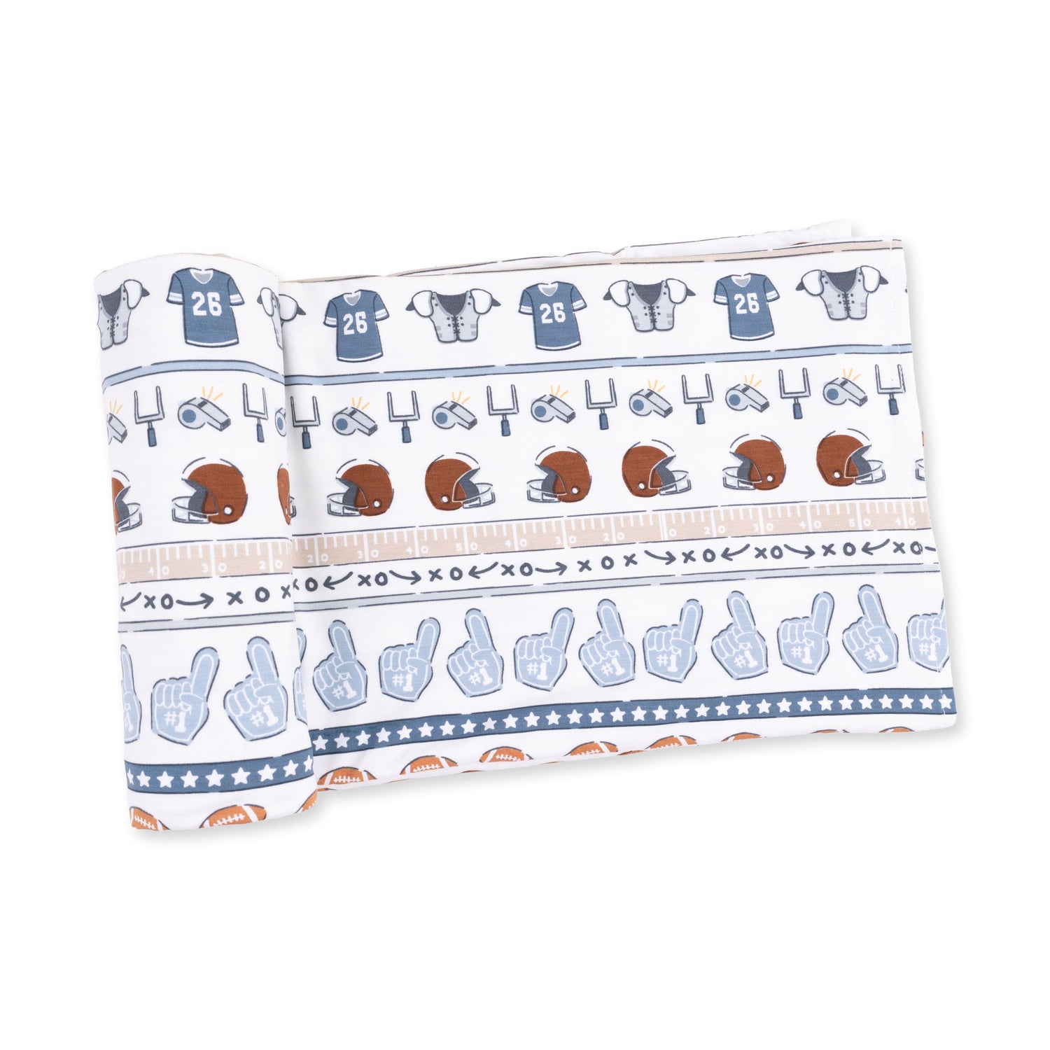 Swaddle blanket in a football stripe pattern