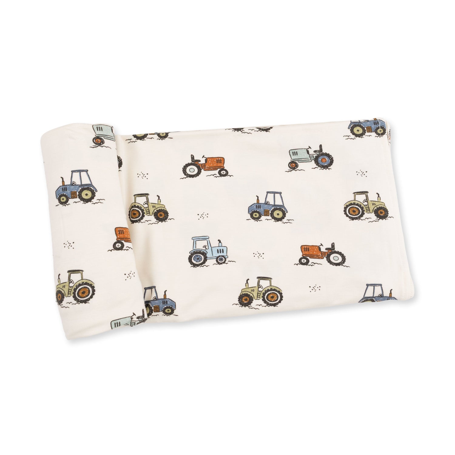 Swaddle blanket with a farm-themed Future Farmer print, made of viscose from bamboo, shown spread out