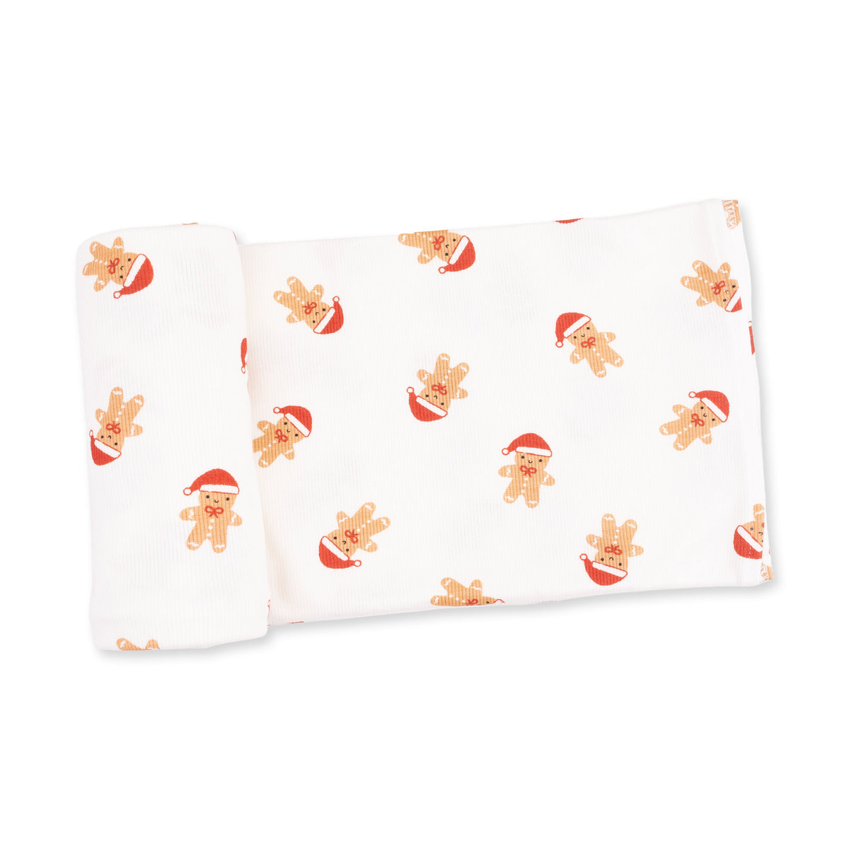 Ribbed modal baby swaddle blanket with a simple gingerbread man print