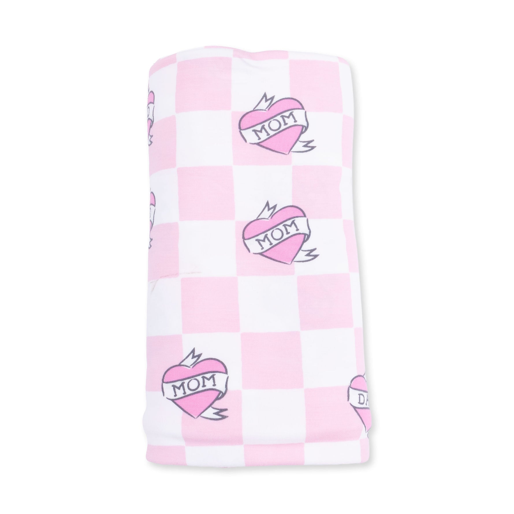 Heart Tattoo Check Pink - Swaddle Blanket by Angel Dear