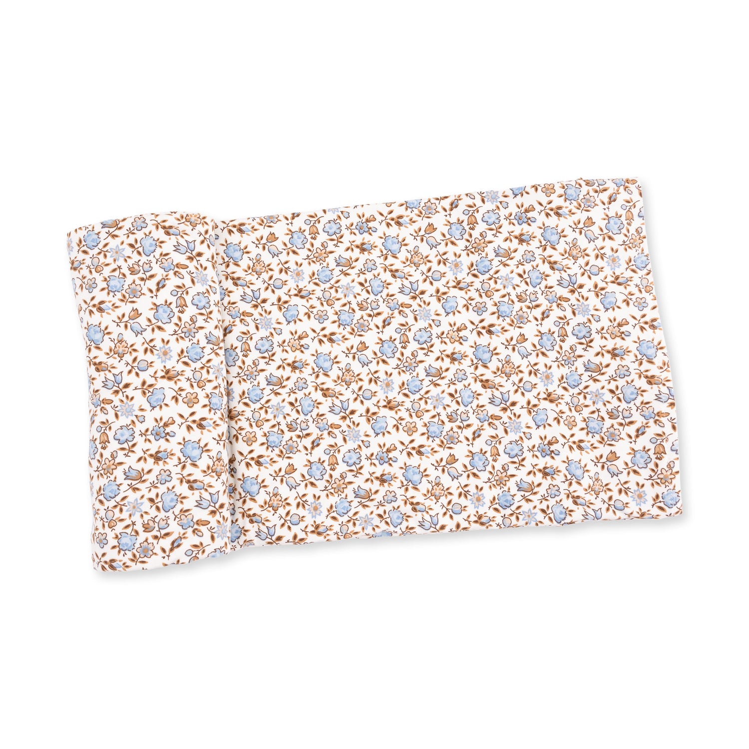 Swaddle blanket in Hazel floral print with scattered blooms on a light background