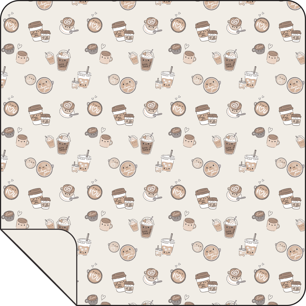Swaddle blanket with a coffee-themed Love You A Latte print in warm neutral tones