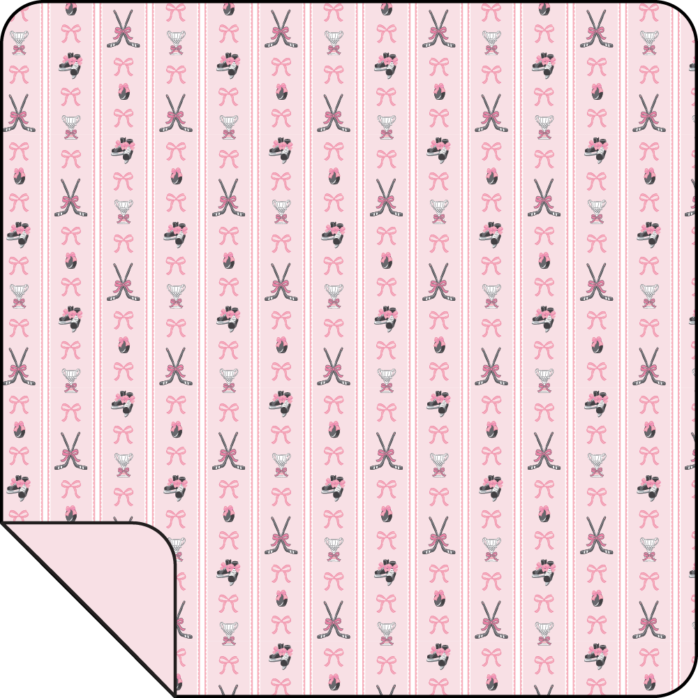 Swaddle blanket in a hockey stripe print, spread flat to show the square shape.