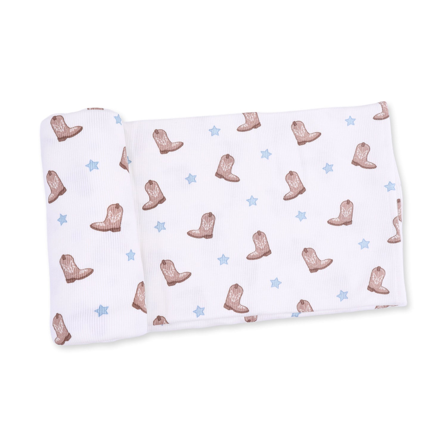 Swaddle blanket in ribbed modal with a repeating mini cowboy boots print