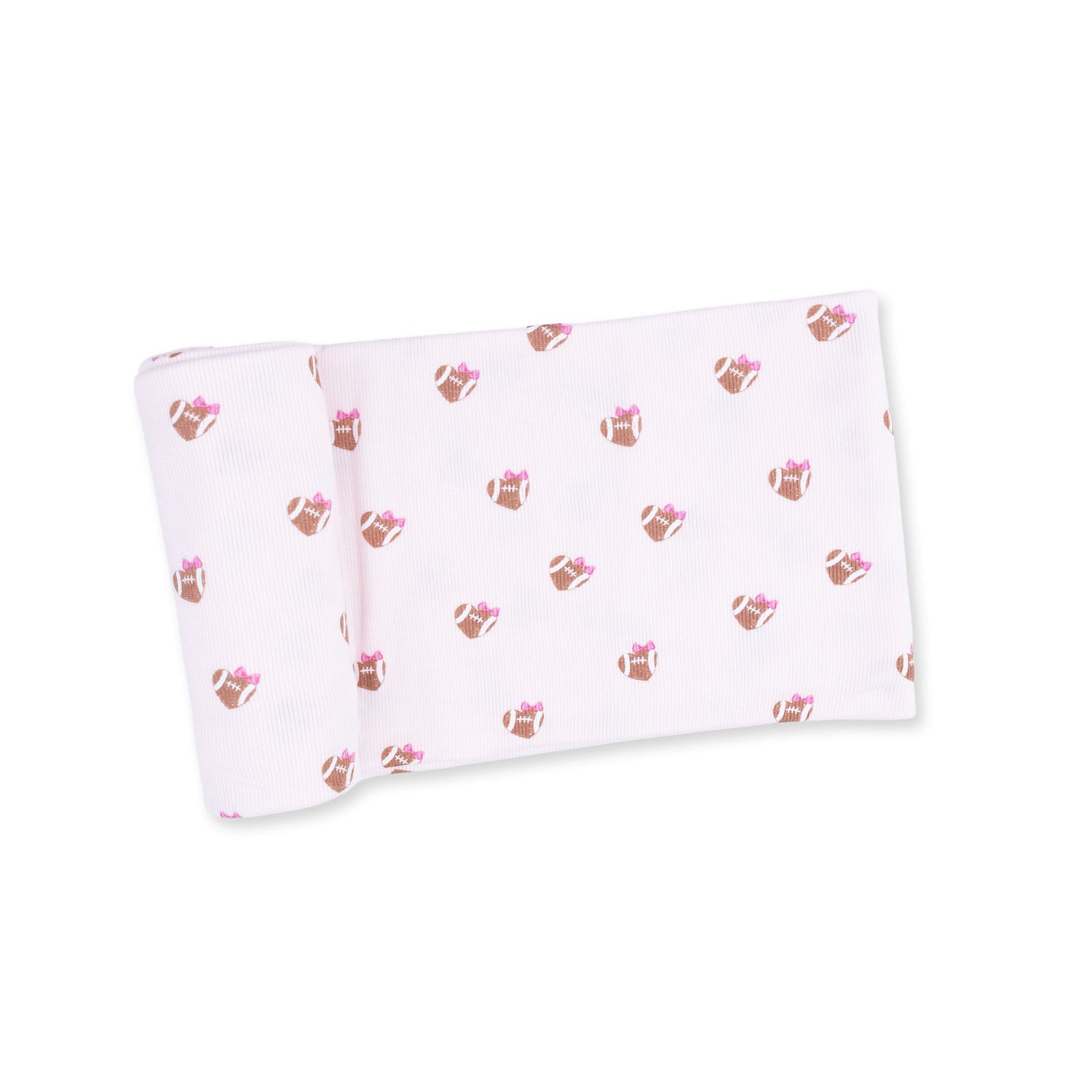 Swaddle blanket in ribbed modal with a small football hearts print in soft tones