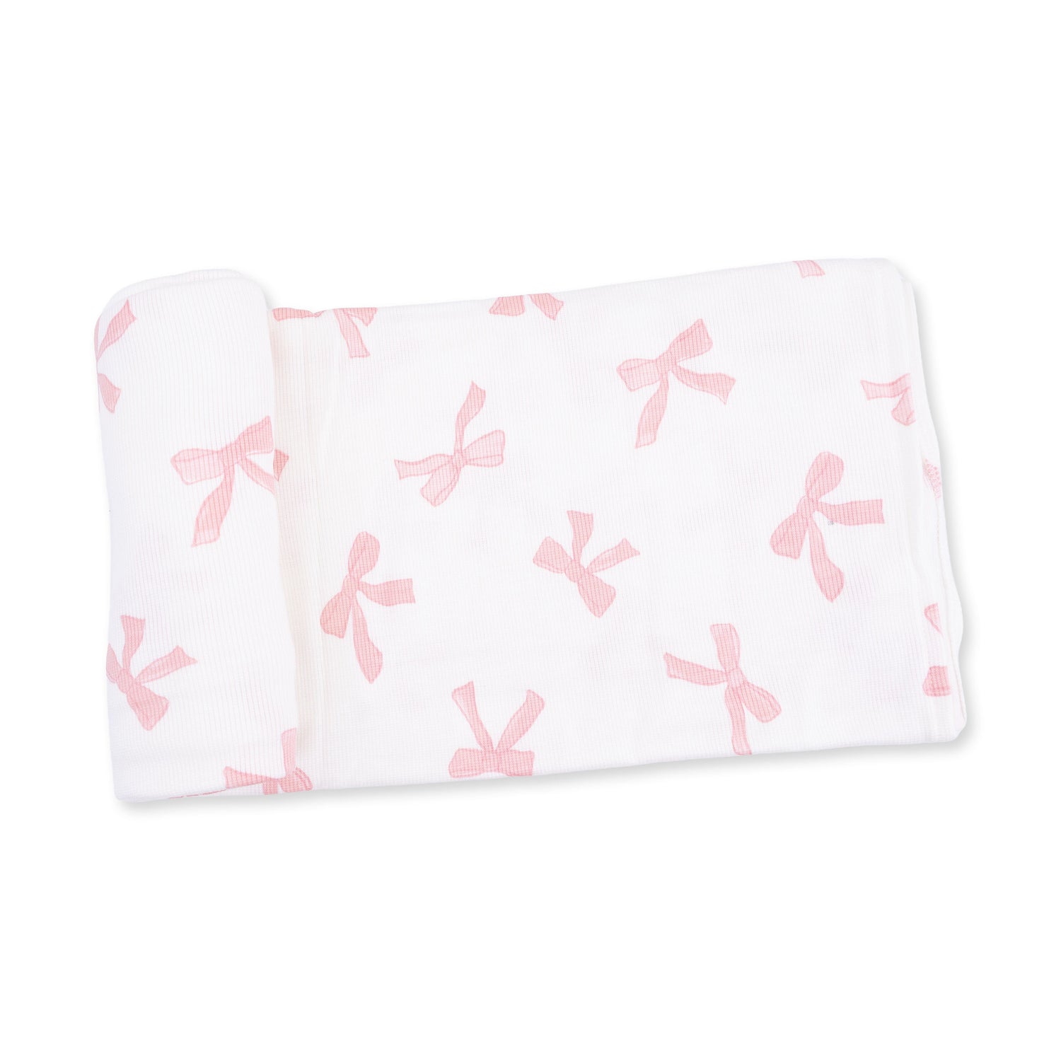 Swaddle blanket in soft ribbed modal with an all-over pretty bows print