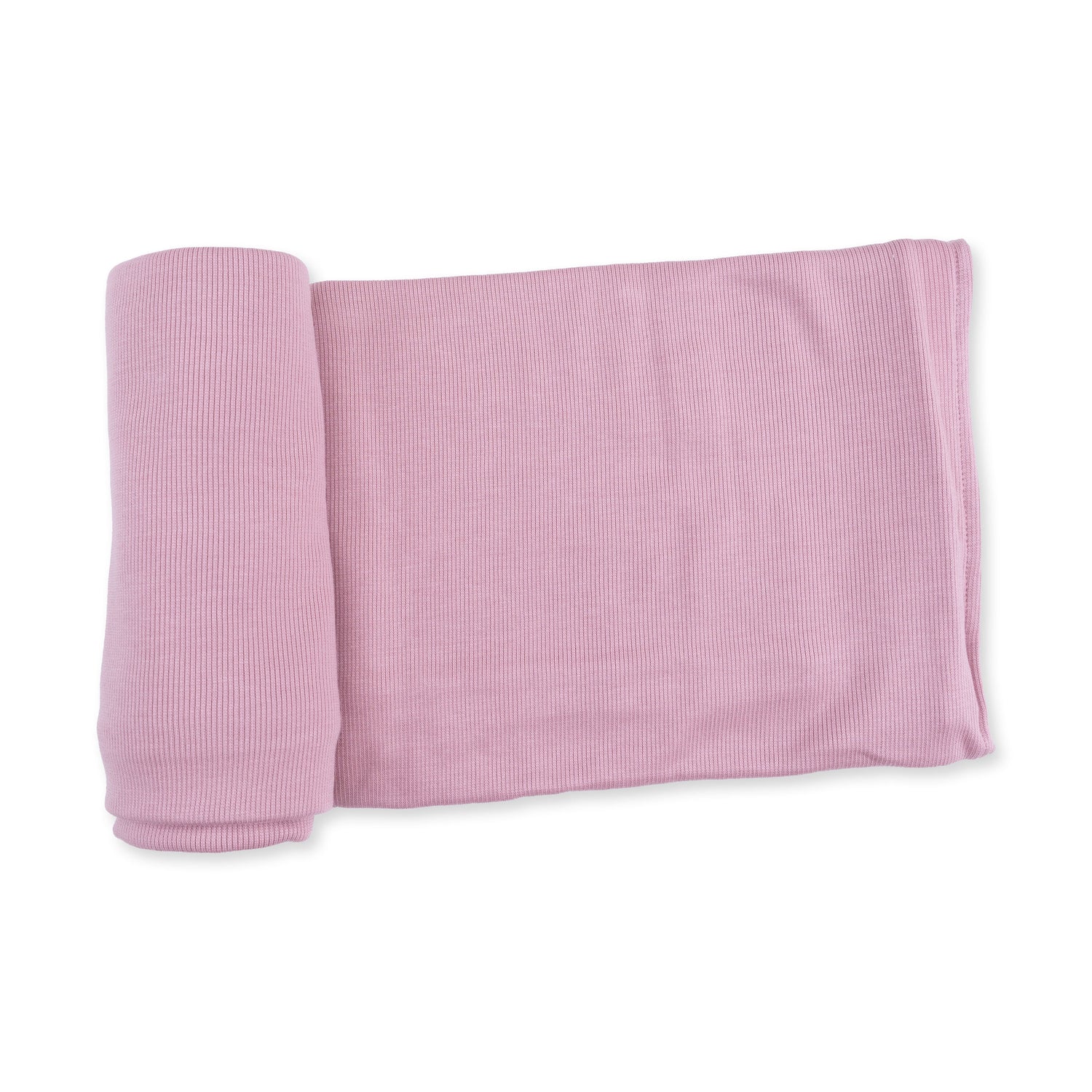 Swaddle blanket in solid lilac ribbed modal fabric, laid out flat