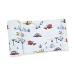 Swaddle blanket with a scattered snow cats print