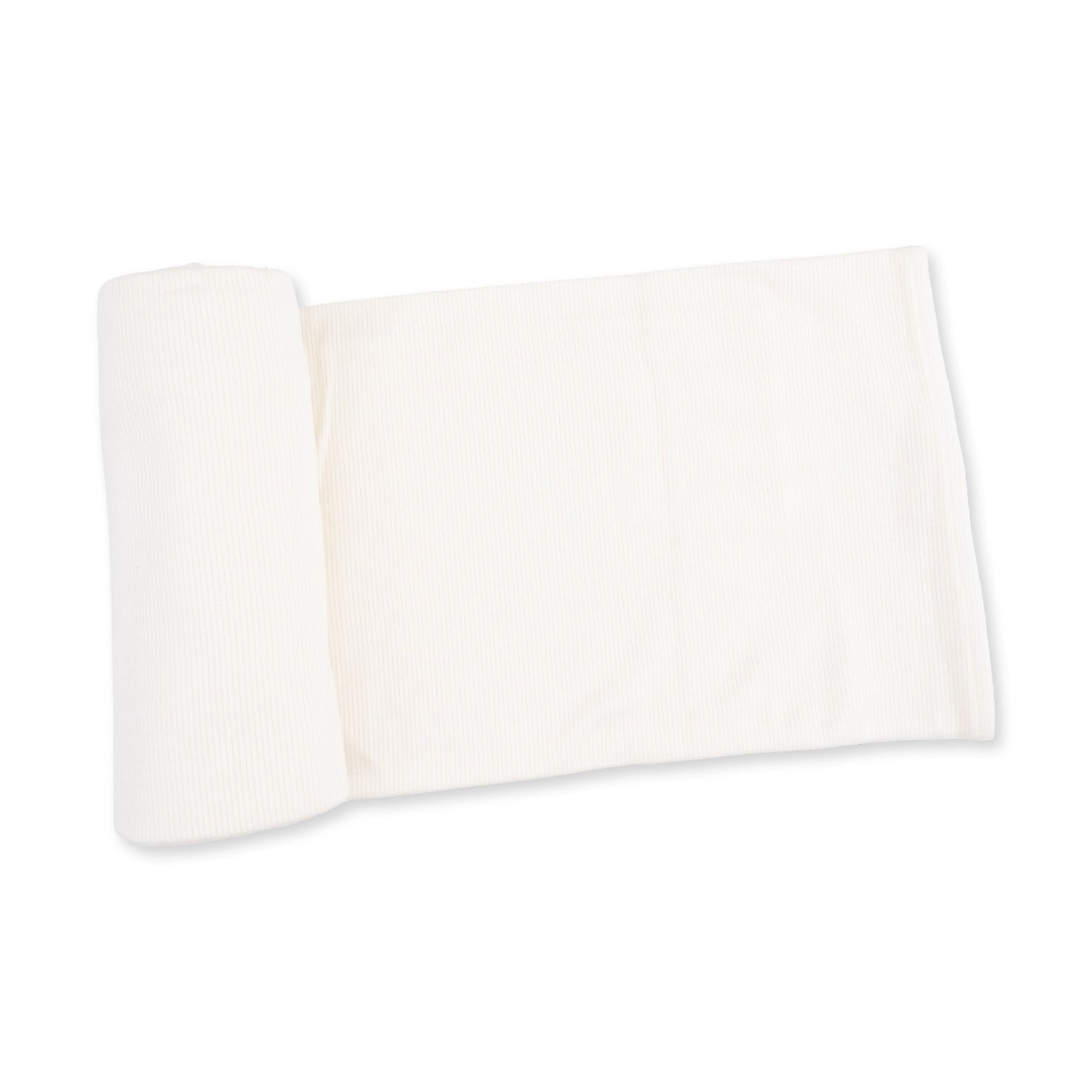Swaddle blanket in solid snow white with a ribbed modal texture, laid flat.