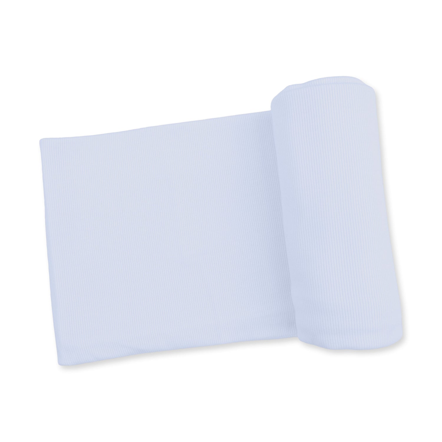 Swaddle blanket in solid sheer blue with a fine ribbed texture, laid flat