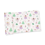 Sugar Plum Fairies print baby swaddle blanket in viscose from bamboo, spread flat to show the fairy design