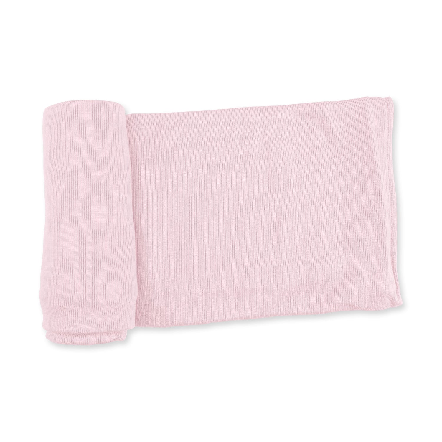 Ribbed modal swaddle blanket in solid veiled pink, laid out flat
