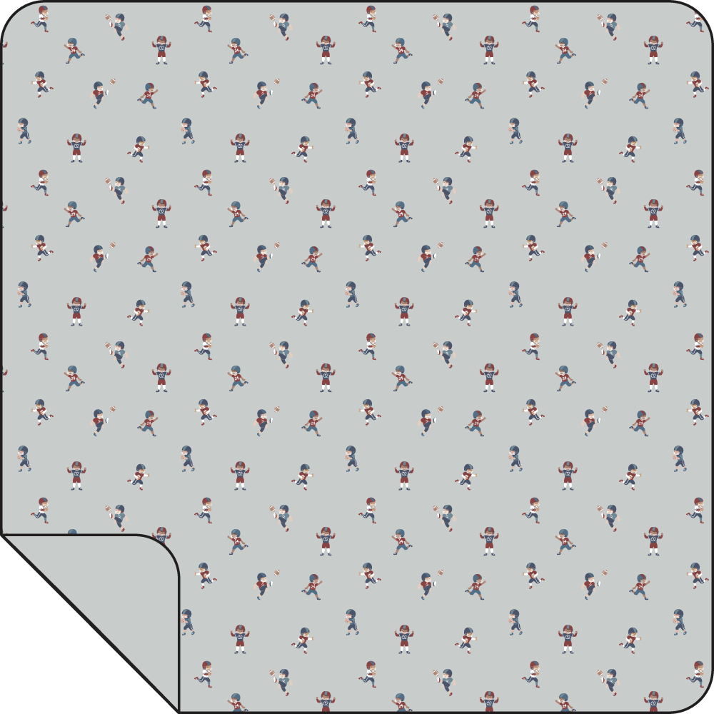 Swaddle blanket with a tiny footballers print, spread open to show the all-over design.