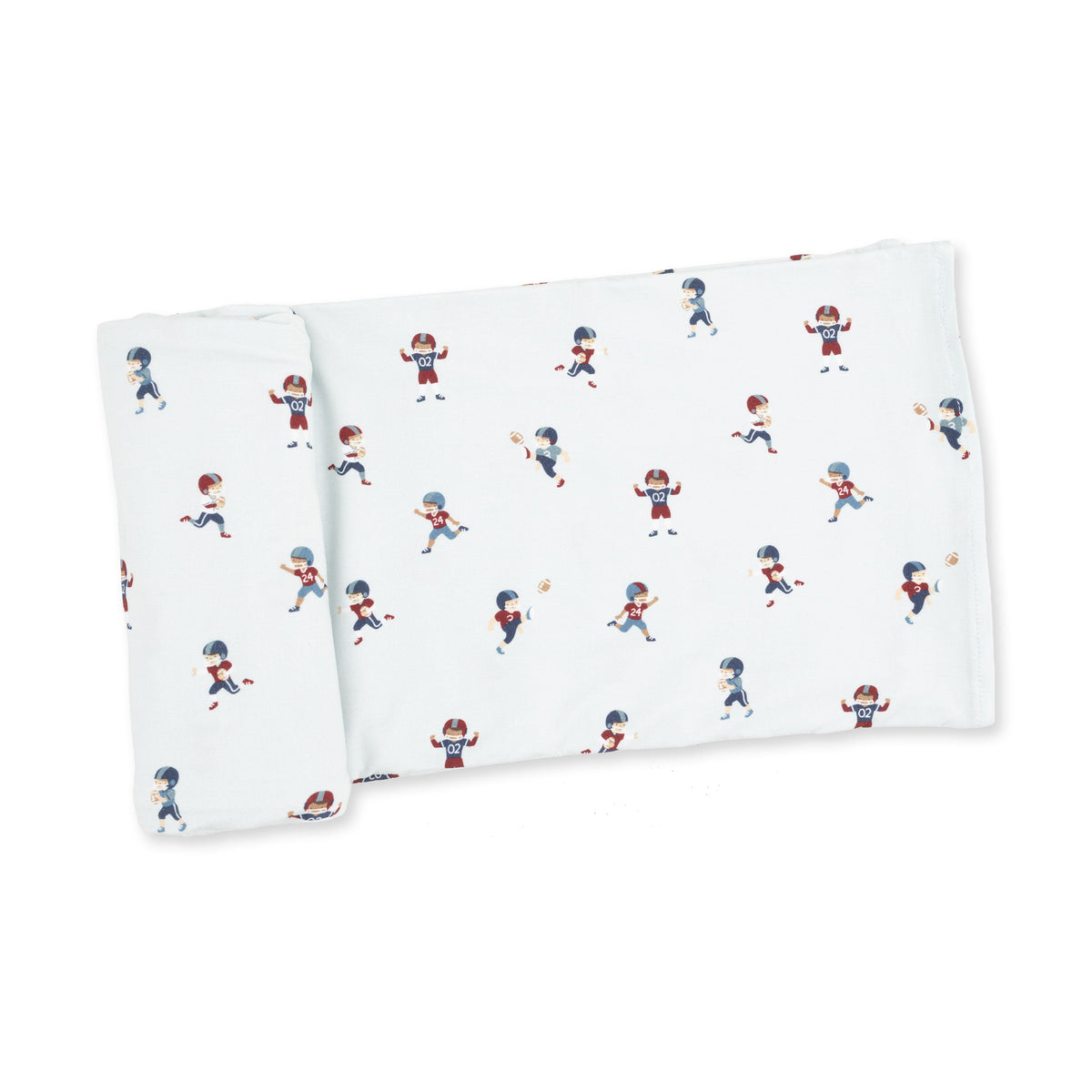 Swaddle blanket with a scattered tiny football players print
