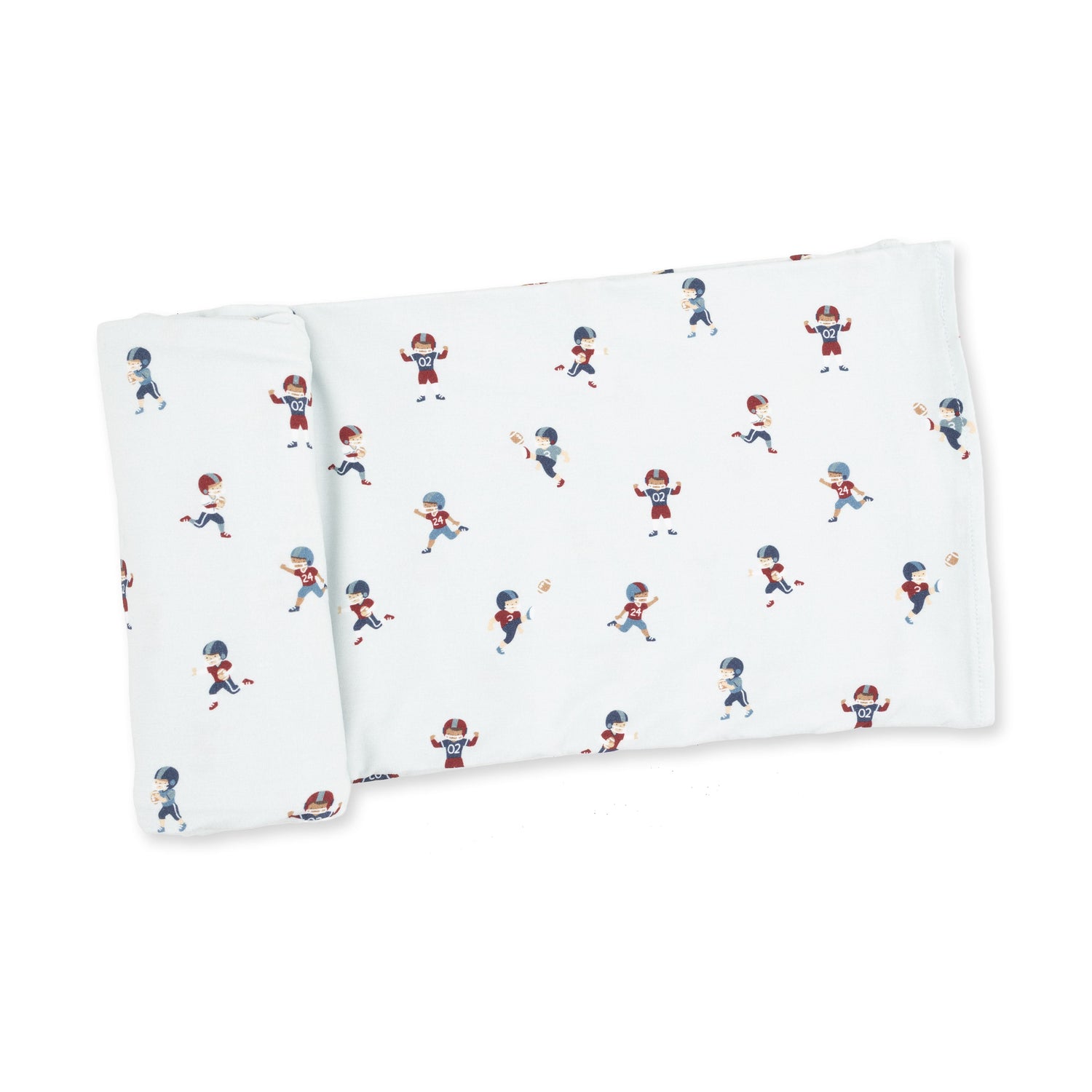 Swaddle blanket with a scattered tiny football players print