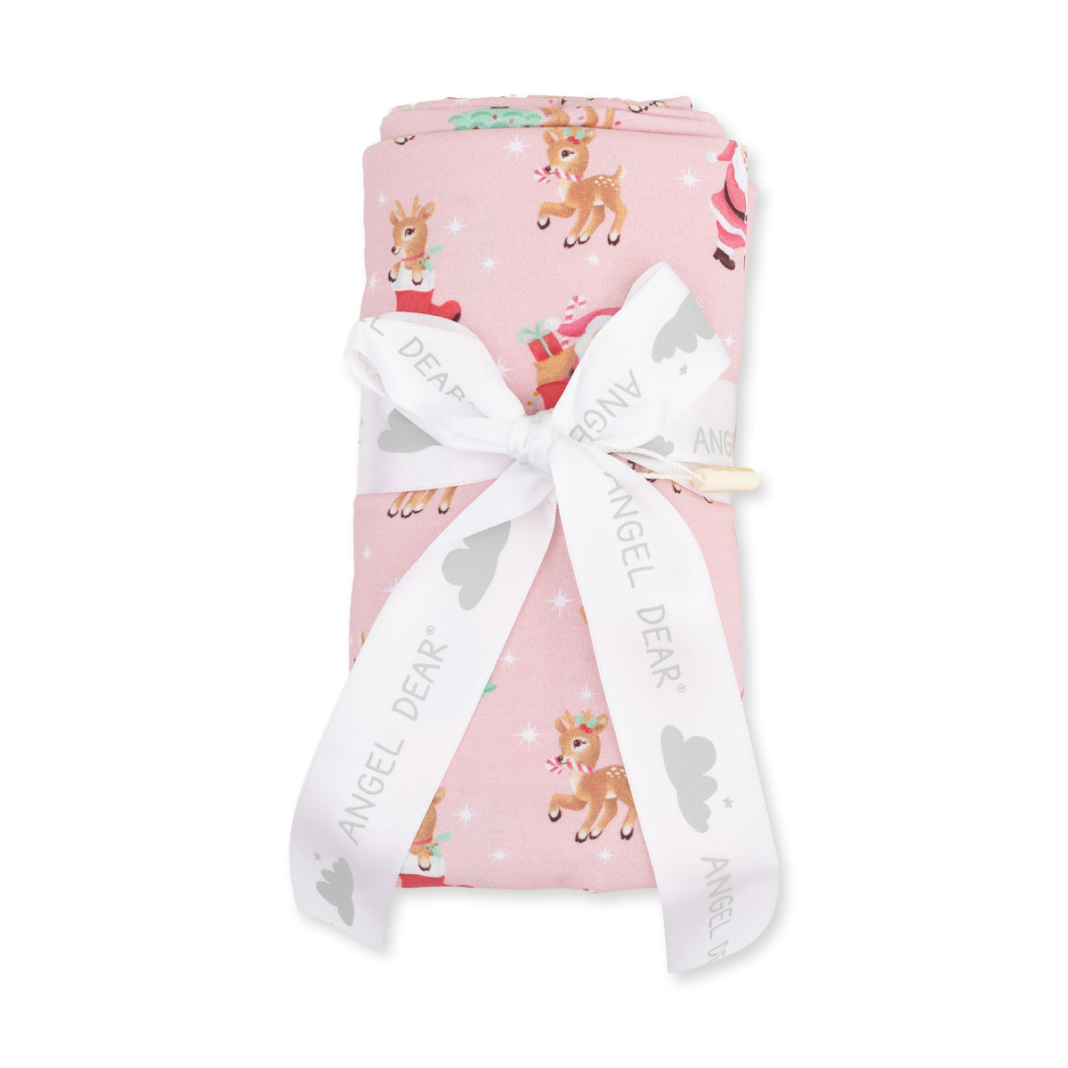 Vintage Reindeer & Santa Pink - Swaddle Blanket by Angel Dear