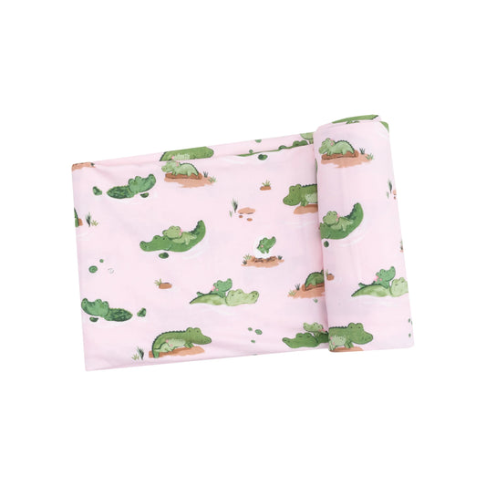 Swaddle Blanket Alligator Pink Viscose Bamboo Soft Wrap 45x45 Inches.