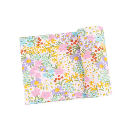 Amelia Floral Viscose Bamboo Swaddle Blanket 45x45 Inches.