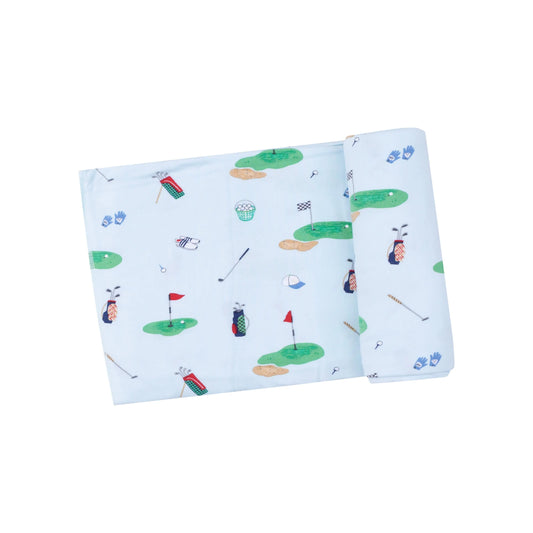 Golf Things Blue Viscose Bamboo Swaddle Blanket 45x45 Inches.