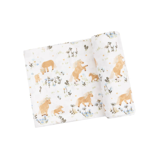 Viscose Bamboo Swaddle Blanket Pretty Ponies 45x45 Inches.