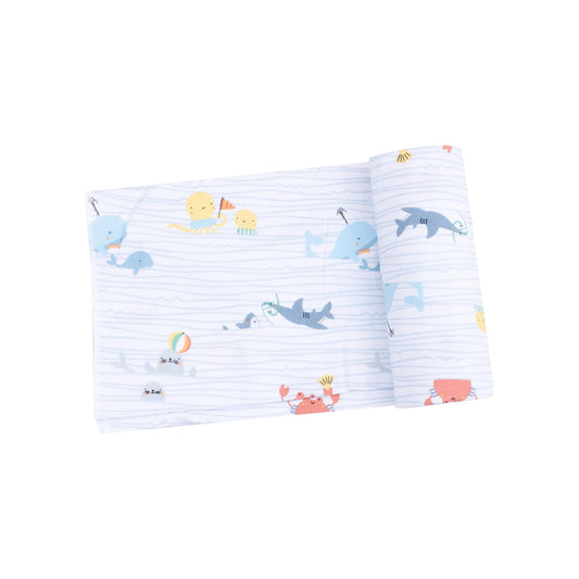 Swaddle Blanket Sea Stripes Viscose Bamboo Soft Wrap 45x45 Inches.