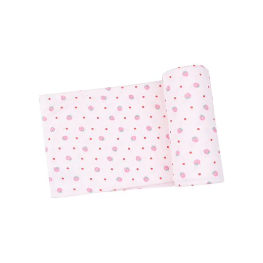 Swaddle Blanket Strawberry Swiss Dot Ribbed Modal 45x45 Inches.