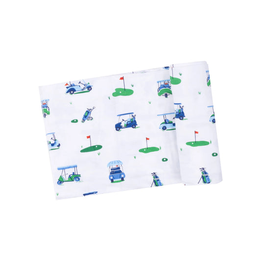 Vintage Golf Carts Blue Viscose Bamboo Swaddle Blanket 45x45 Inches.