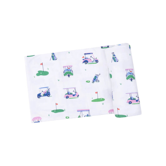Vintage Pink Golf Cart Viscose Bamboo Swaddle Blanket 45x45 Inches.