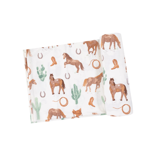 Viscose Bamboo Swaddle Blanket Western Horses Universal Design 45x45 Inches.