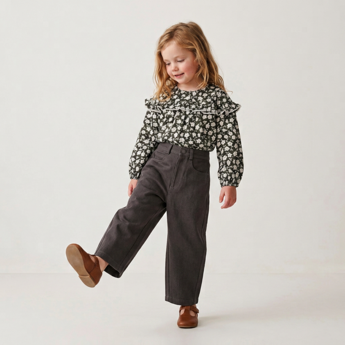 Organic Ruffle Cotton Blouse - Twilight Meadow by Makemake Organics
