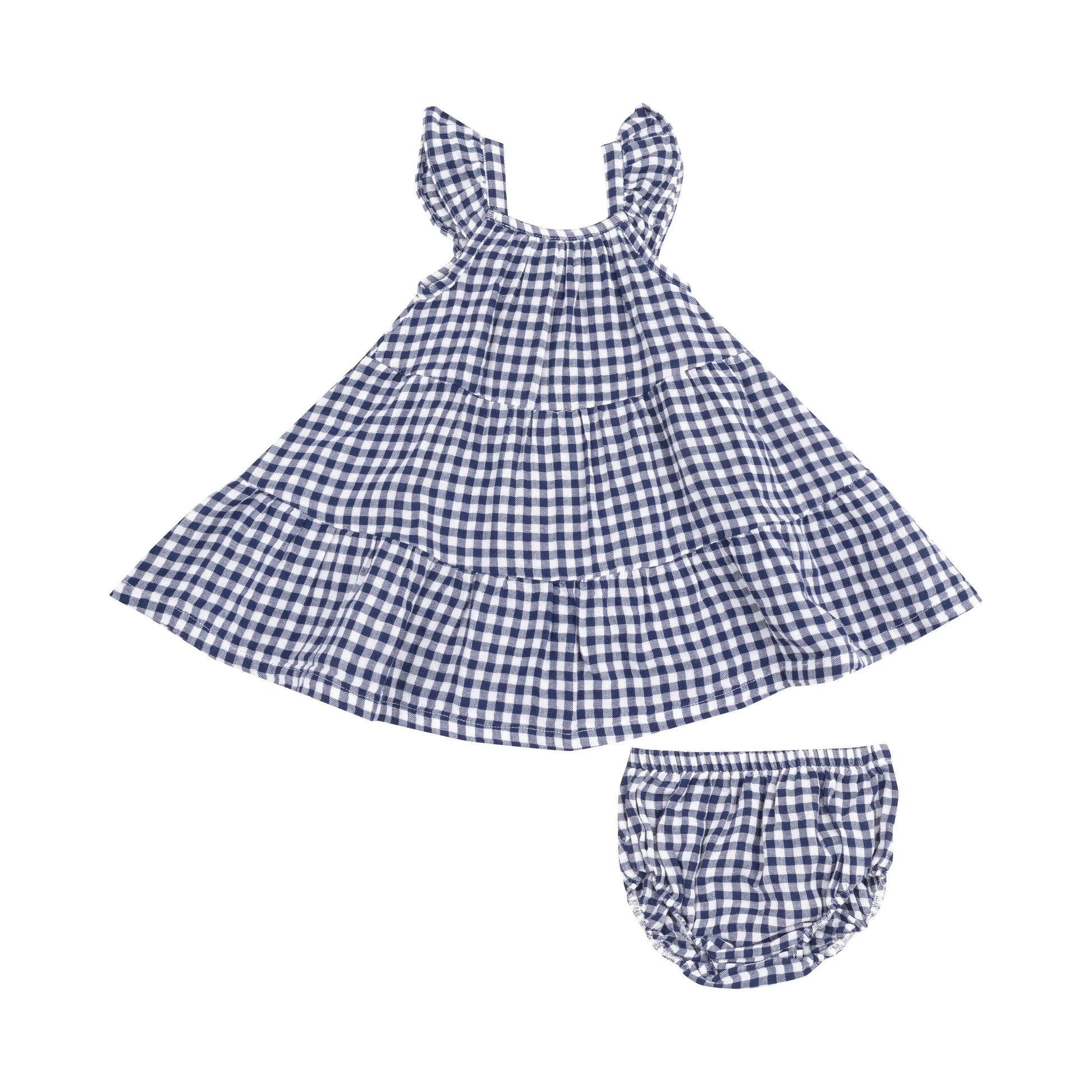 Twirly Sundress and Diaper Cover Navy Gingham.