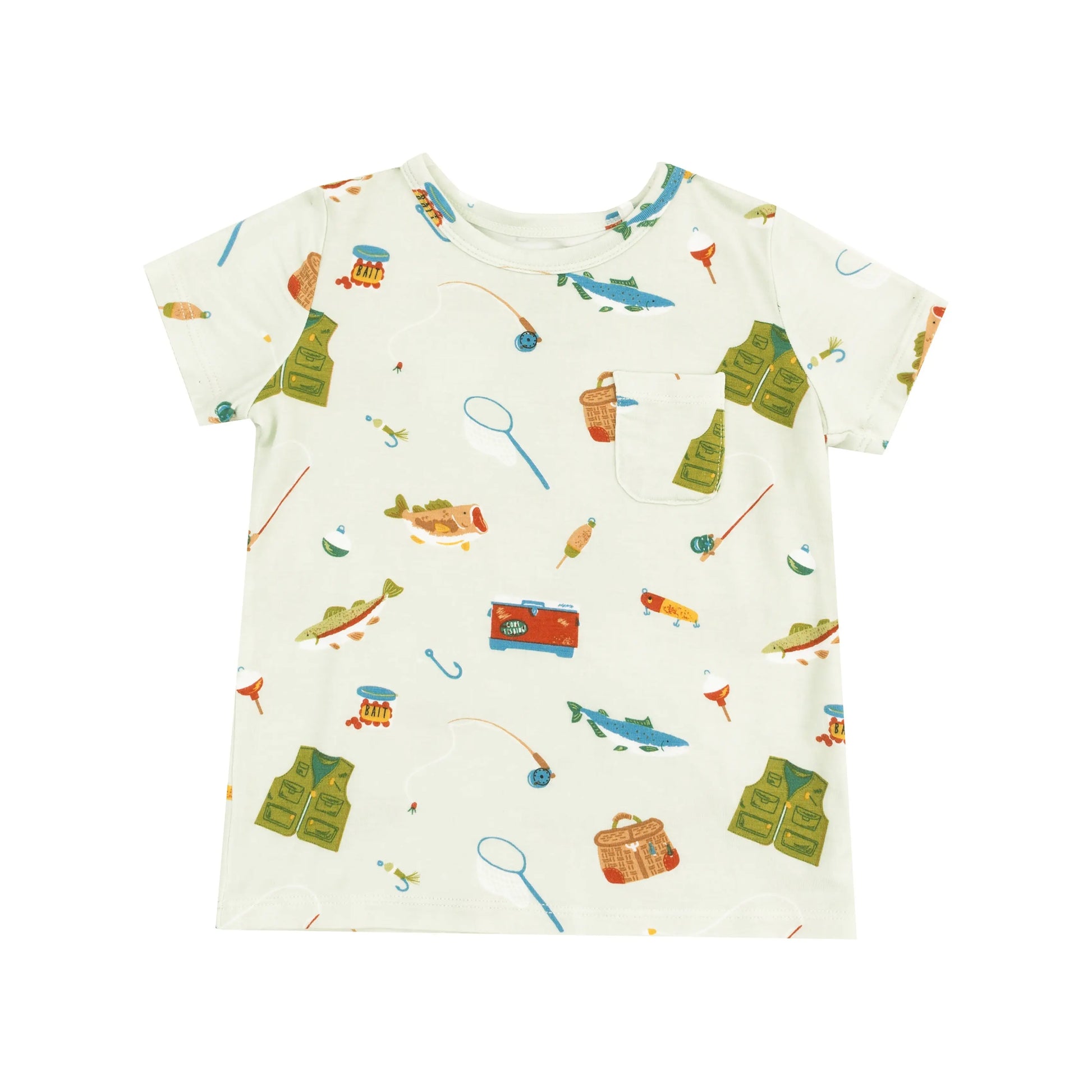 Crew Neck Tee and Short Set Fishing Things Green.