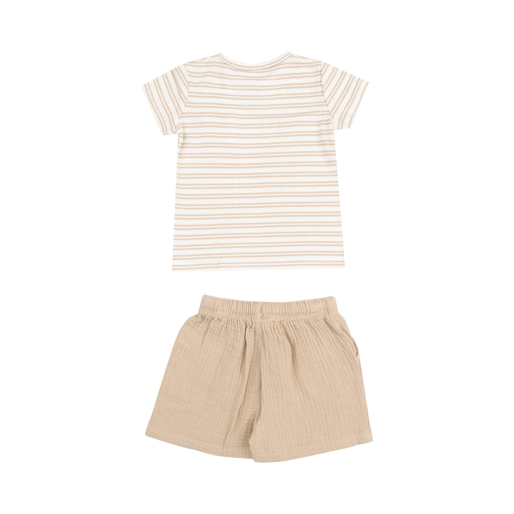 Crew Neck Tee With Pocket And Casual Short Stripe Oxford Tan.