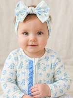 FALL Baby Girls Blue Floral Bow Headband by Rylee Faith Designs