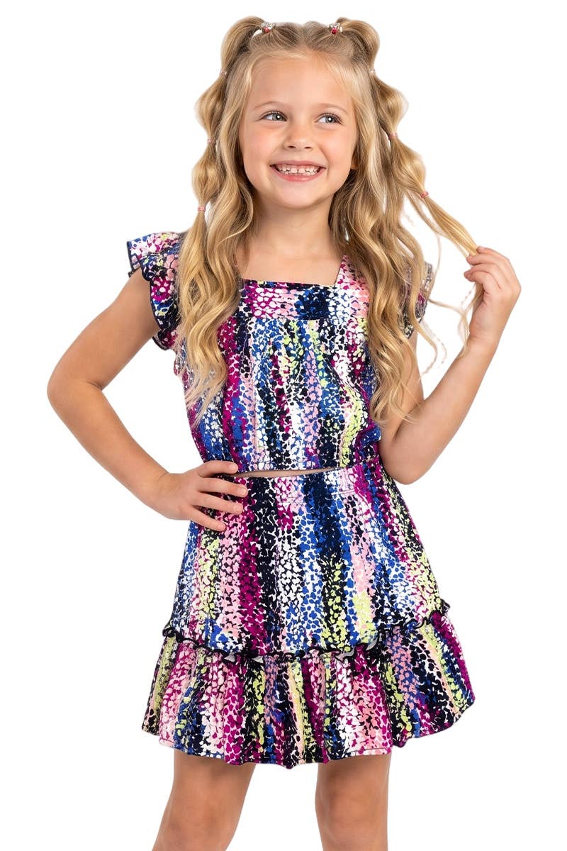 Cutie Patootie Clothing - TKSS-3165T-Q49 Toddler's 2 pc Skirt Set w/ Ruffle Sleeve Top - Multi Dot Colors / 6 by Cutie Patootie Clothing at Everetts Place