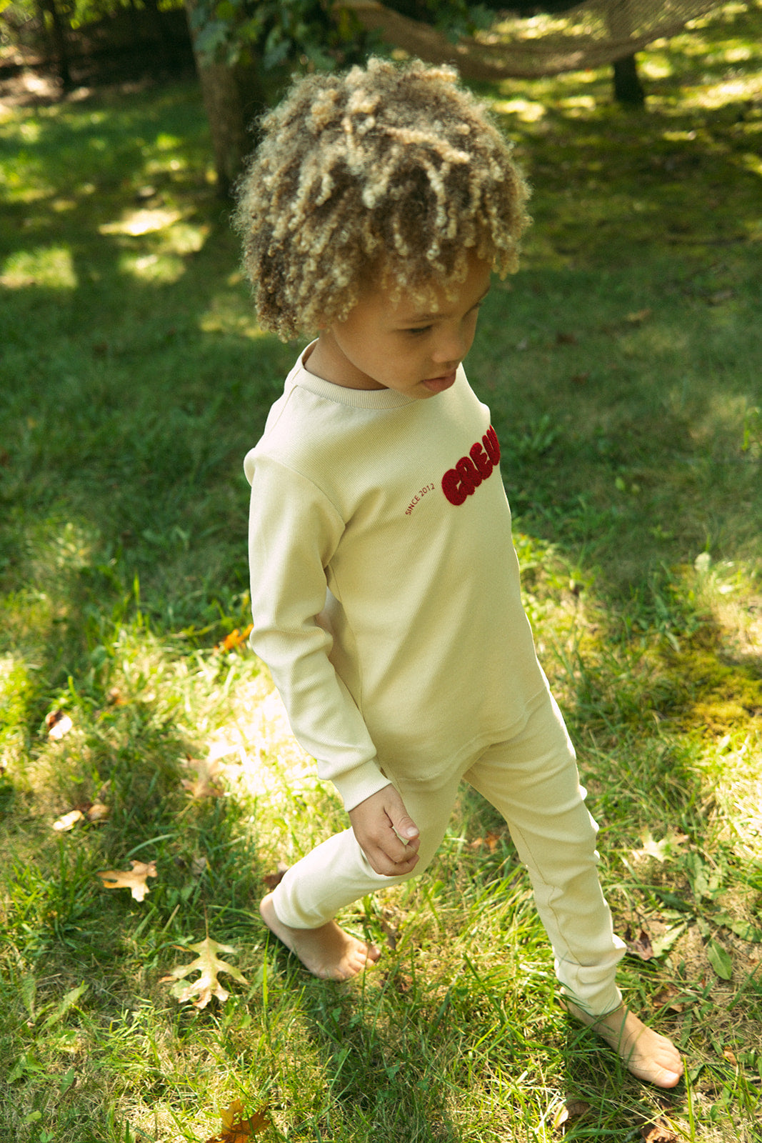 Crew Kids NY Athletic Pajama Set Stone With Long Sleeve Top And Pants