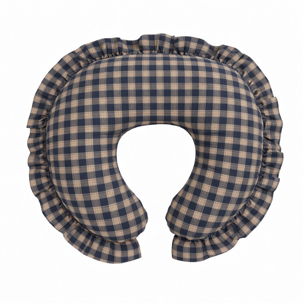 Cotton Nursing Pillow Cover with Ruffle - Blue Plaid by Little Mae & Co