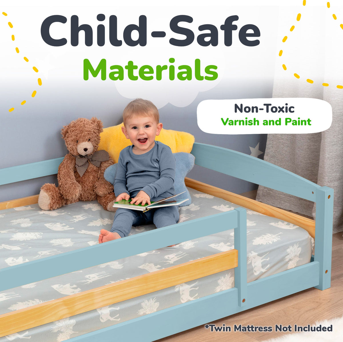 Twin Size Montessori-Inspired Floor Bed with Safety Guardrails for Kids by Ocodile.com