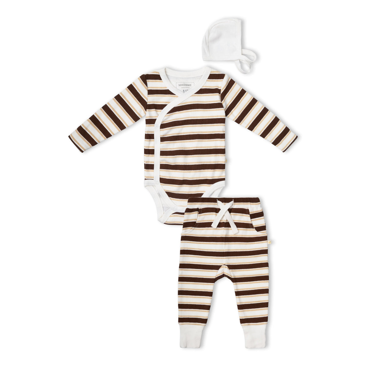 Organic Kimono Onesie & Pants Set - Cocoa Stripe by Makemake Organics