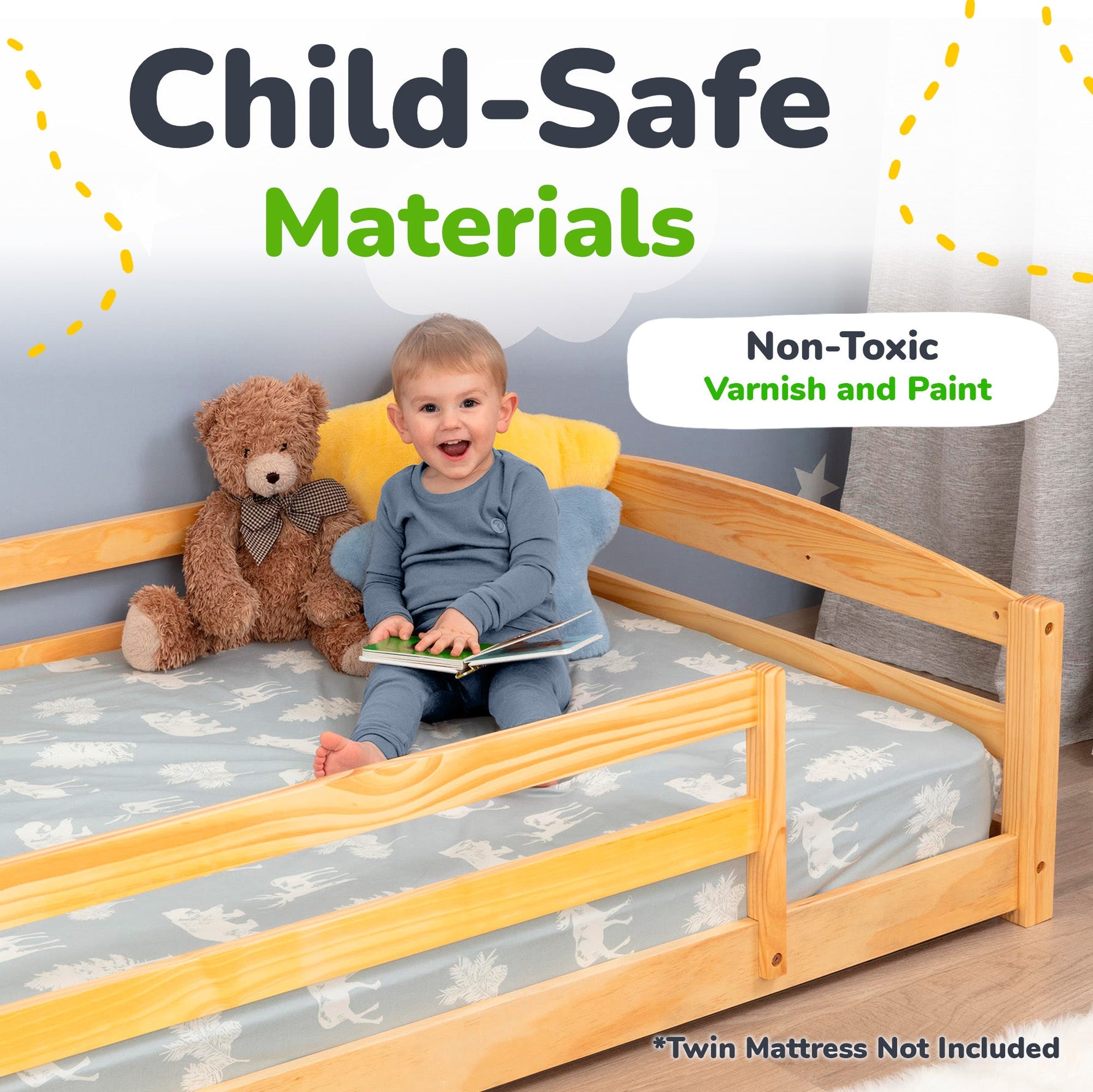 Twin Size Montessori-Inspired Floor Bed with Safety Guardrails for Kids by Ocodile.com