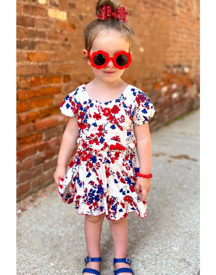 Cutie Patootie Clothing - TKSS-3161T-Q31 Toddler's 2 pc Skirt Set w/ Puff Sleeve  - White Red Floral / 6 by Cutie Patootie Clothing at Everetts Place