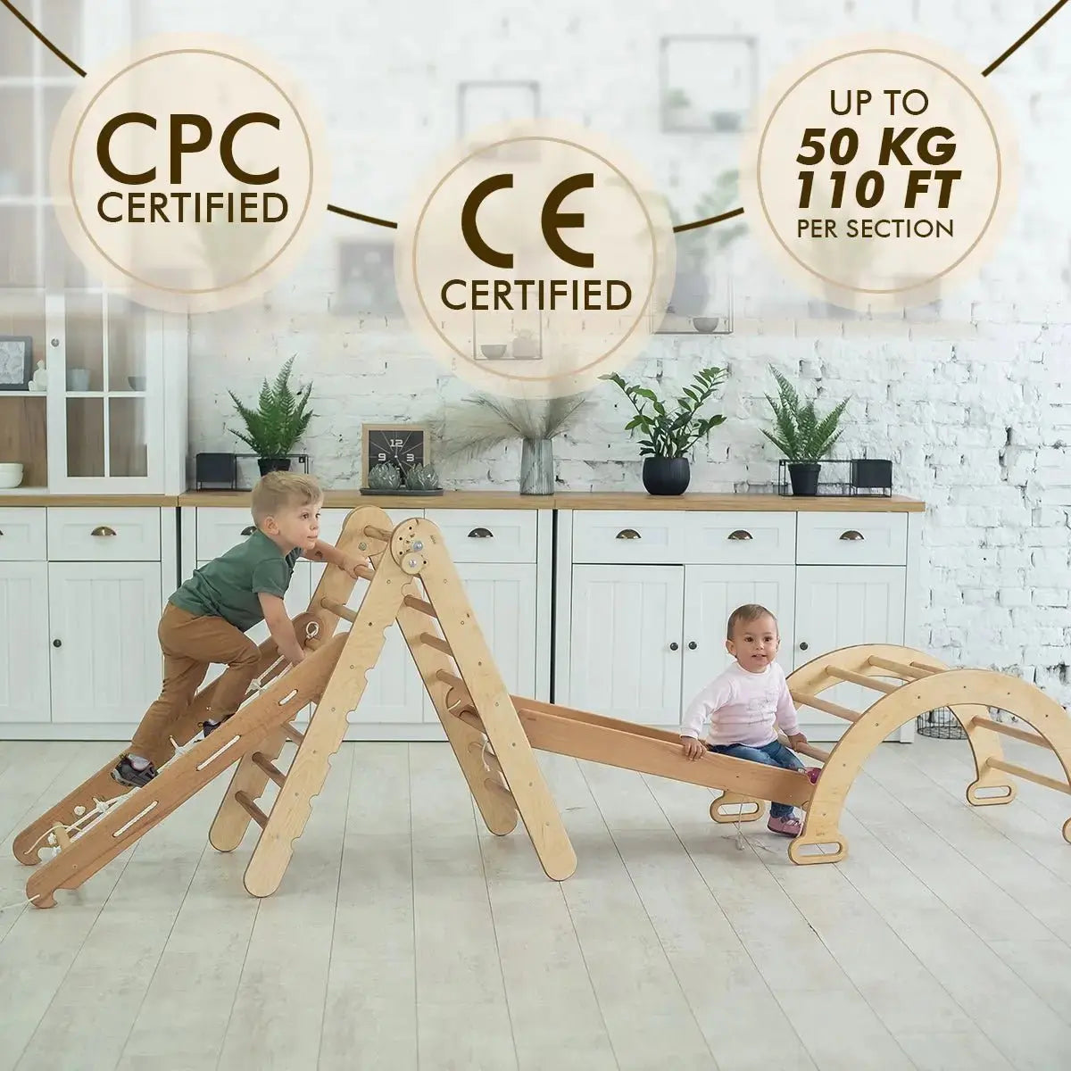 4in1 Montessori Climbing Set Triangle Ladder Arch Rocker Slide Board Ramp Climbing Net Beige Goodevas Everetts Place: Online Boutique