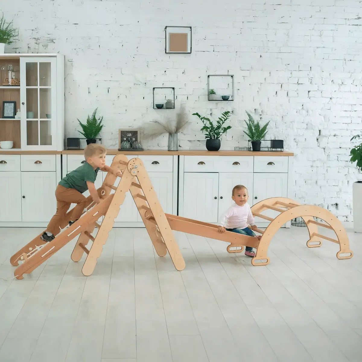 4in1 Montessori Climbing Set Triangle Ladder Climbing Arch Slide Board Net Beige Goodevas Everetts Place: Online Boutique