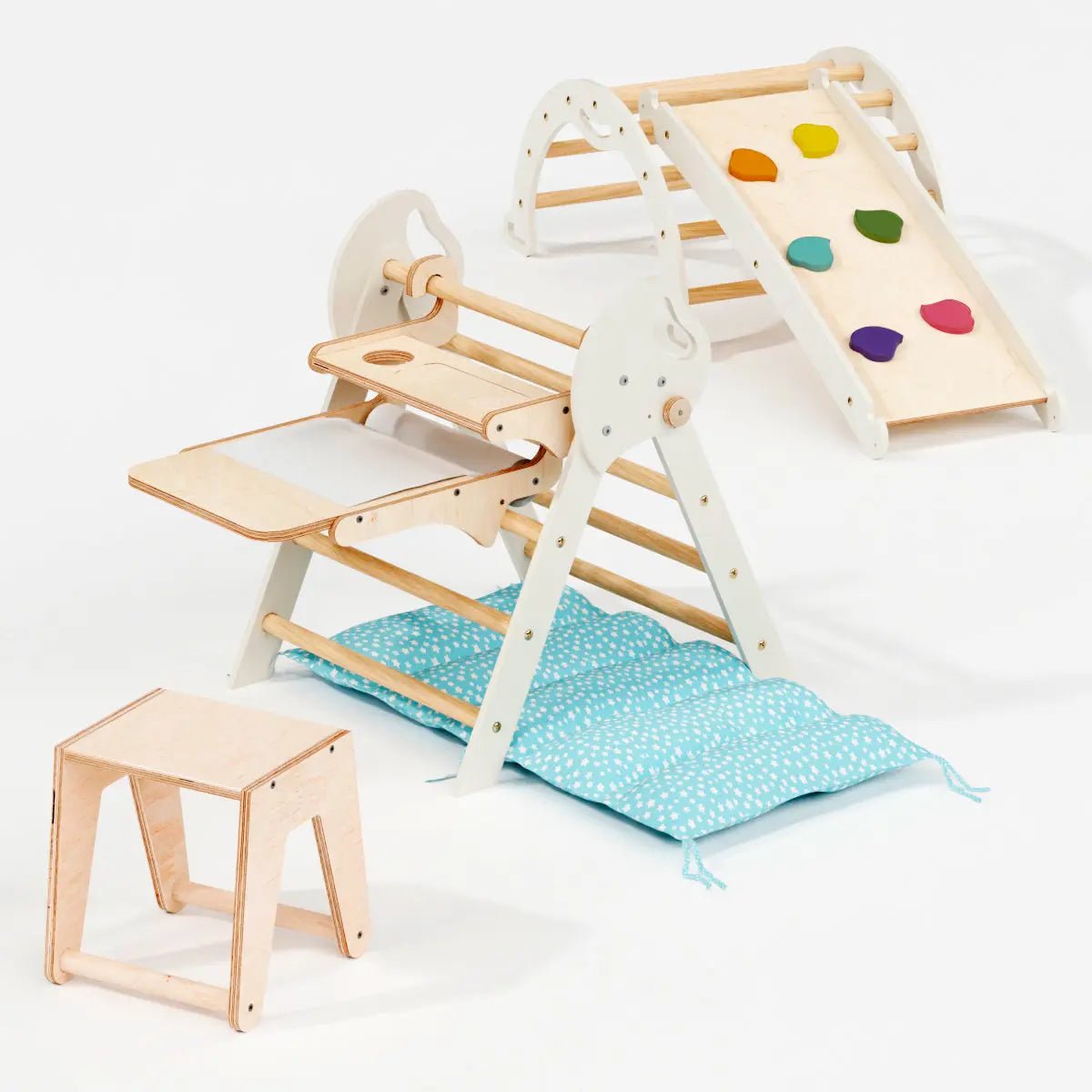 Goodevas 4in1 Montessori Climbing Set for Toddlers Pikler Triangle Arch Slide Board and Cushion Ages 1 to 3 - Everetts Place Boutique - 