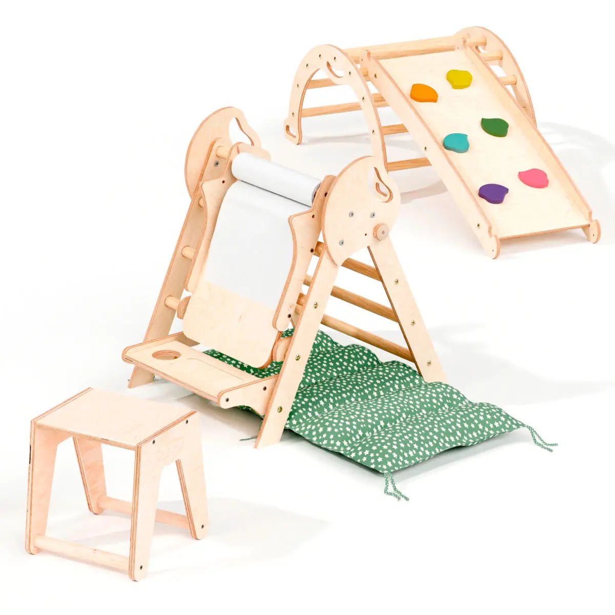 Goodevas 4in1 Montessori Climbing Set for Toddlers Pikler Triangle Arch Slide Board and Cushion Ages 1 to 3 - Everetts Place Boutique - 